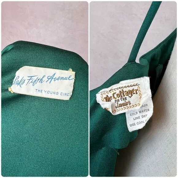 Vintage 1960s 1970s Sax Fifth Evening Gown Dress Emerald Green - Picture 9 of 14